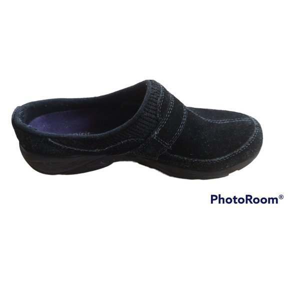 EASY SPIRIT WOMEN'S US 8 W BLACK SE SHANA 100% SUEDE LEATHER CLOG MULE - Picture 2 of 3